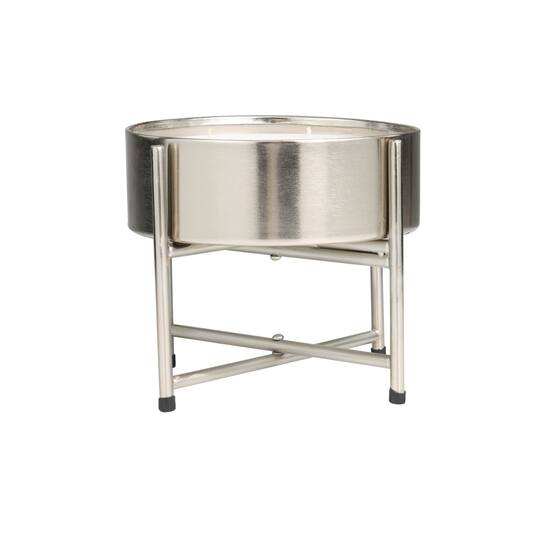 55oz. Sweet Bamboo Scented White 4 Wick Candle in Silver Bowl with Stand